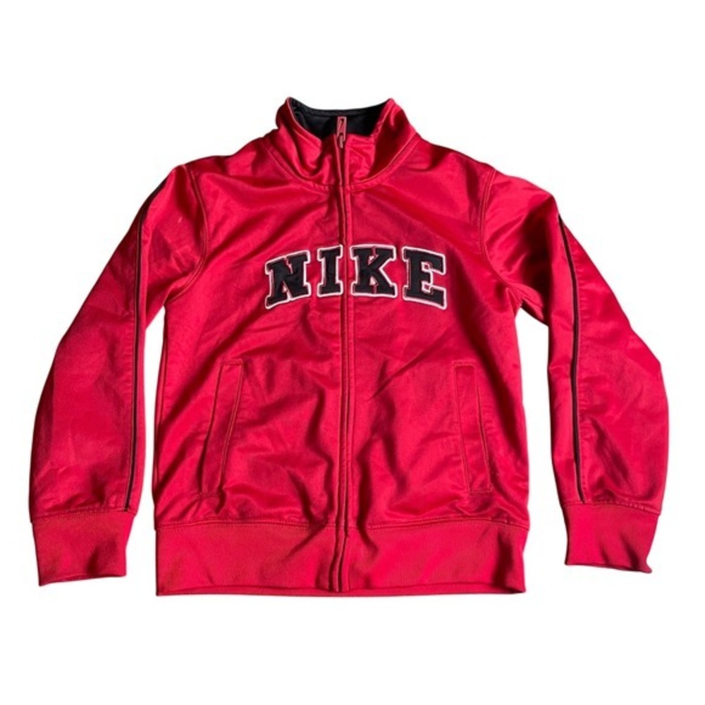 Nike Track Kids Jacket Full Zip‎ Athletic Warm Up Red Black Logo Size 6